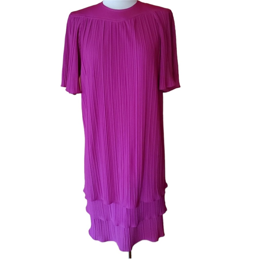 Vintage Unlabeled‎ Magenta, Tiered, Polyester Dress